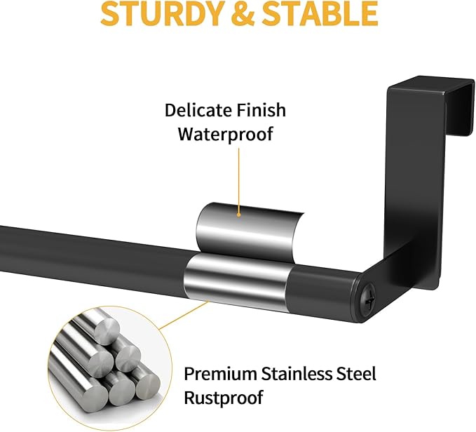 Over The Door Towel Rack, Kitchen Towel Holder Over Cabinet Door Towel Bar Stainless Steel for Cupboard for Kitchen Dish Towel Holder Hanger, 2 Pack (Black)