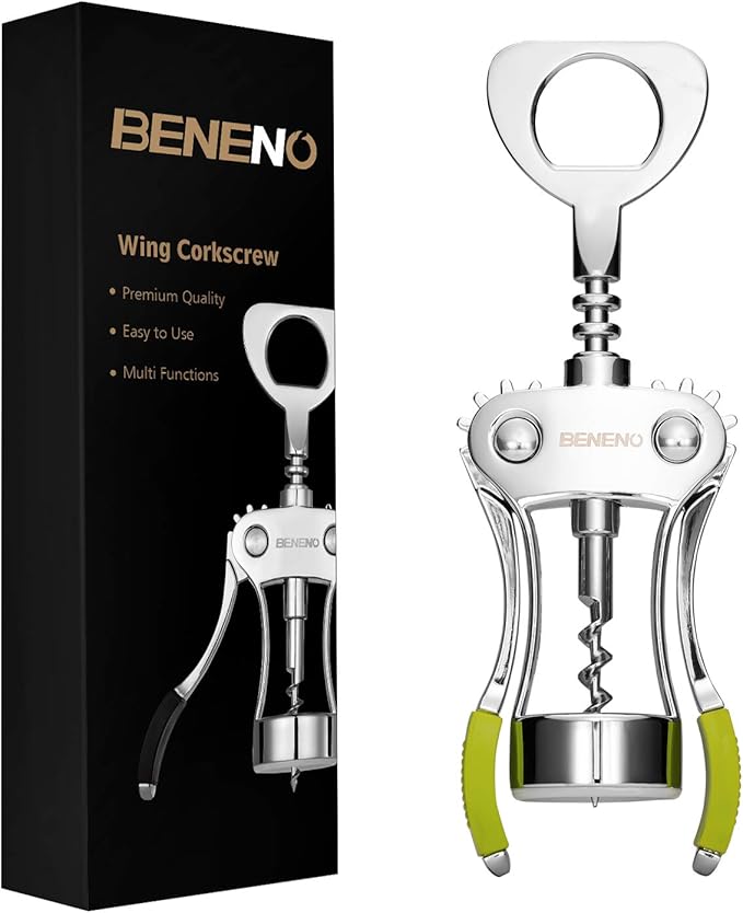 Beneno Wine Opener, Premium Wing Corkscrew Wine Bottle Opener, Dark Green