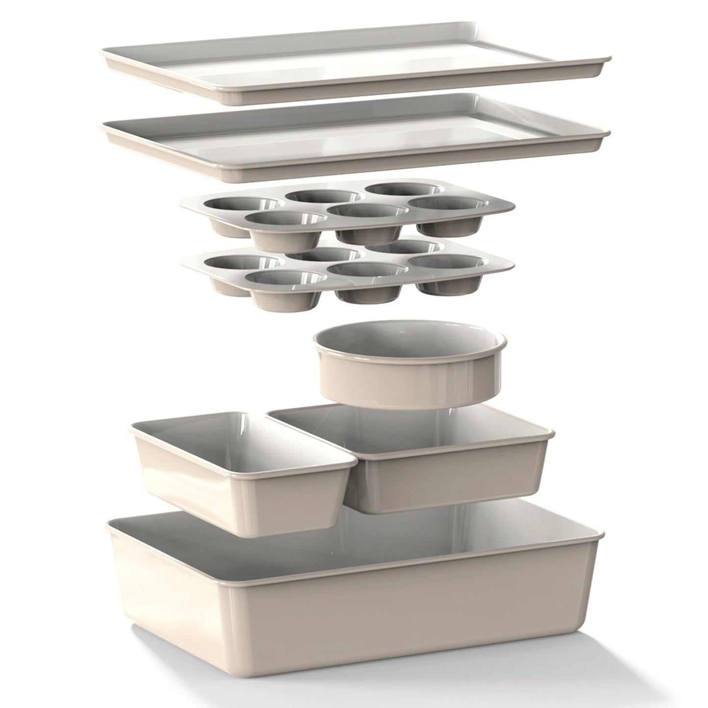 Larder & Vine 8-Piece Stackable Bakeware Set, Ceramic-Coated Nonstick Baking Pan Set, Non-Toxic, with Baking Sheets, Muffin Pan, Loaf Pan & Cake Pans, Cabernet