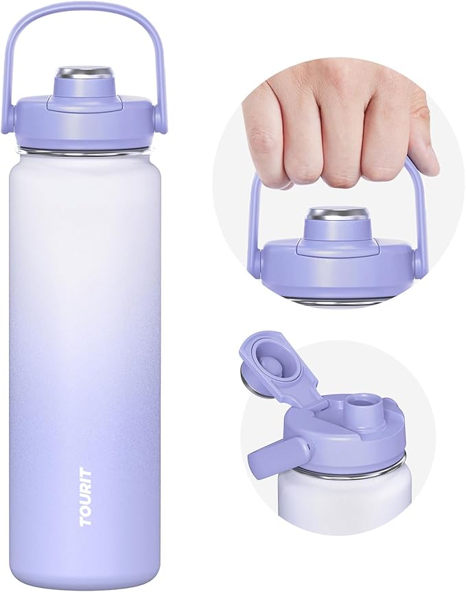 TOURIT 24 oz Insulated Water Bottle, Stainless Steel Sports Water Bottles With Top Handle, Double-Wall Travel Thermal Water Flask, BPA Free Leakproof Water Bottle for Sports and Travel,Blue Voilet
