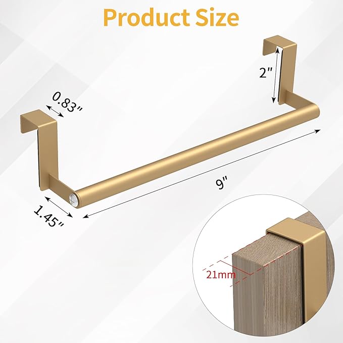 Over The Door Towel Rack, Kitchen Towel Holder Over Cabinet Door Towel Bar Stainless Steel for Cupboard for Kitchen Dish Towel Holder Hanger, 2 Pack (Gold)