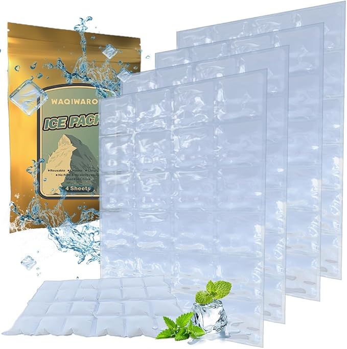 WAQIWARON Ice Sheets for Coolers Reusable - Ice Pack Sheets - Ice Mat with Flexible 96 Ice Cube Packs - Ice Blanket Large Flat Freezer Long Lasting Ice Packs for Cooler