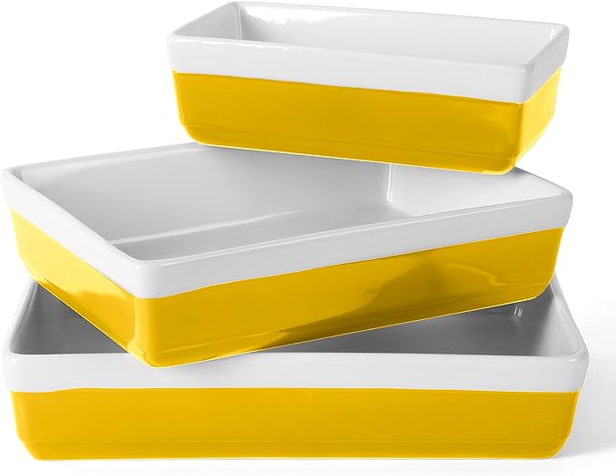 MARTHA STEWART 3-Piece Oven to Table Stoneware Bakeware Set – Baking Dish & Casserole Set – Red – Durable Oven-Safe Bakeware for Baking and Serving