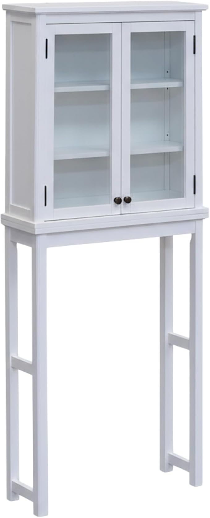 Alaterre Furniture Dorset Over-The-Toilet Storage Cabinet with Tempered Glass Doors – White Wood Bathroom Space Saver Organizer with Adjustable Shelves, Hutch & Wall Mount Hardware