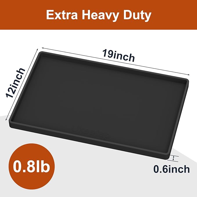 Extra Thick Silicone Mat Waterproof with Raised Edge 19” x 12”, BPA Free Non-Slip Dog & Cat Food Mat, Feeding Mat for Food and Water Bowls, Spill Proof Mat to Protect Floors, Black