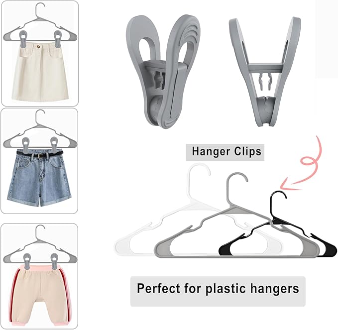 Grey Hanger Clips 50 PCS, Multi-Purpose Plastic Clips Perfect for Velvet Hanger Plastic Hangers