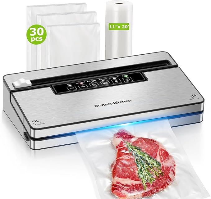 Bonsenkitchen Vacuum Sealer for Food, with Cutter&Bag Storage,Silver Black