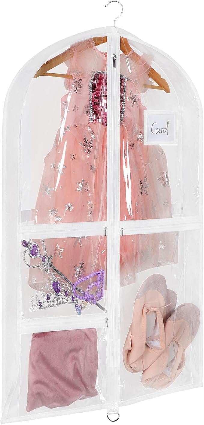Univivi Clear PVC Dance Costume Bags Garment Bag 35 Inch for Dance Competitions, with 3 Seperated Medium Clear Zipper Pockets and 1 Large Back Zippered Pocket (Clear)