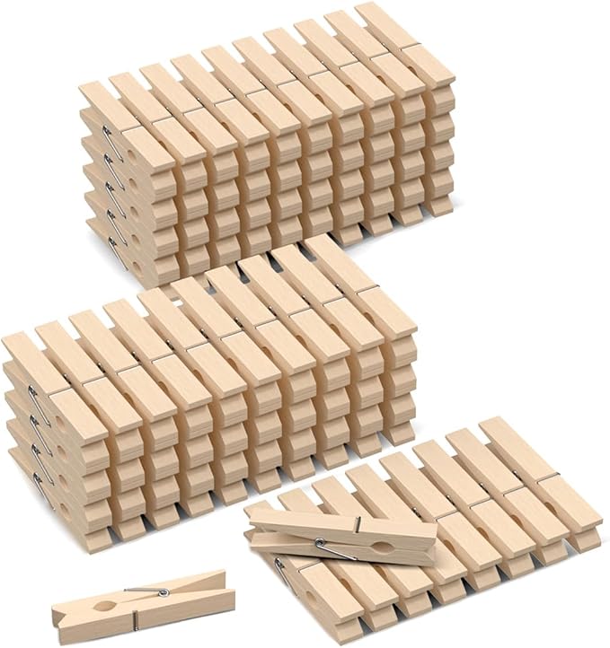 100 Pack Wooden Clothespins 2.9 Inch, Heavy-Duty Wood Rust-Resistant Clothes Pins, Solid Birch Clips for Laundry, Photo Wall Displays, Craft Projects & Classroom Decoration