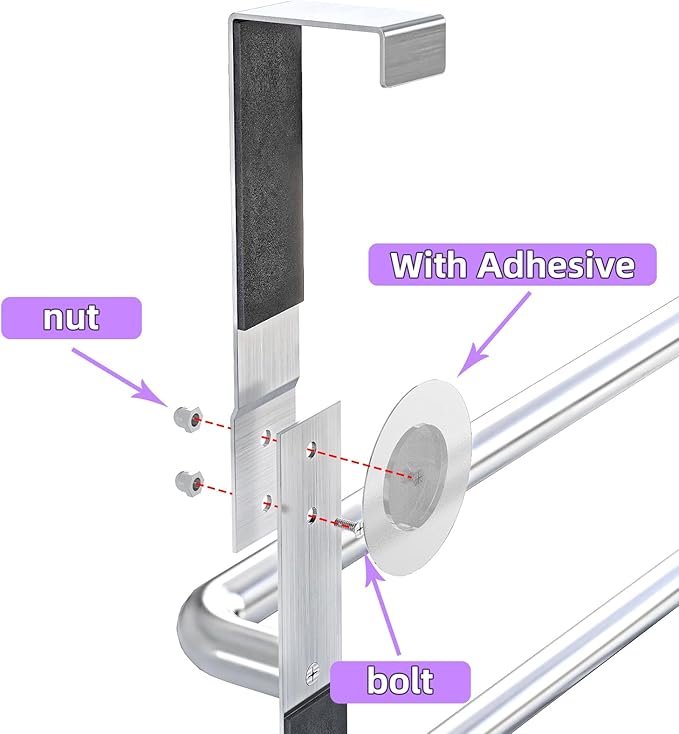 Over The Door Towel Rack, 304 Stainless Steel Towel Rack, 3 Tier Towel Bar for Hanging Towels, 16 Inch Over Door Towel Storage Holder for Bathroom, Brushed Silver