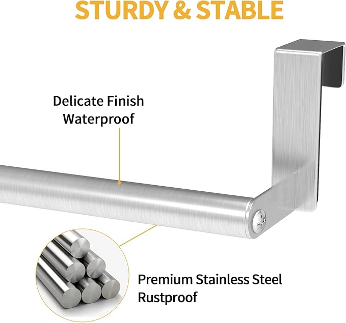 Over The Door Towel Rack, Kitchen Towel Holder Over Cabinet Door Towel Bar Stainless Steel for Cupboard for Kitchen Dish Towel Holder Hanger, 2 Pack (Brushed Nickel)