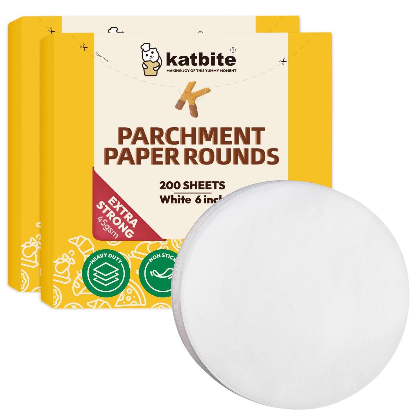 Katbite Unbleached Parchment Paper Rounds, Heavy Duty, White, 8 Inch 400Pcs