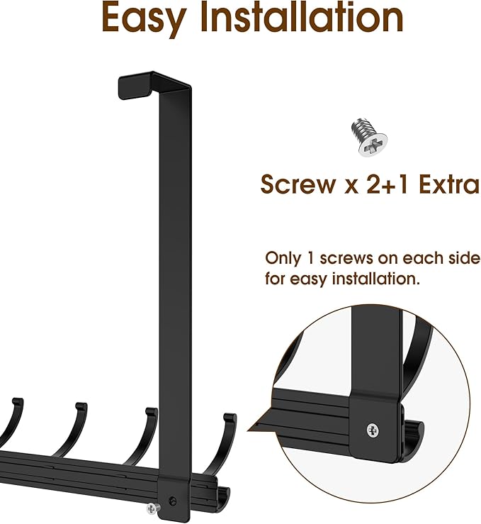 Long Over The Door Hooks Hanger with 15.75" Arms for Easier Access by Shorter, Heavy Duty Door Hanger for Coat, F16U, Fits Standard 1 3/8'' Doors, Towel Racks for Bathroom, Black