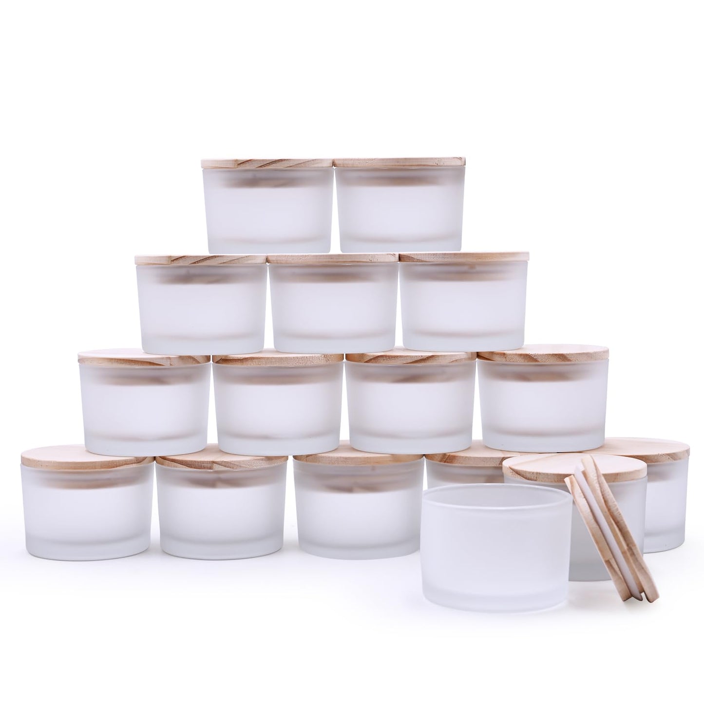 SHOWIN Thick Candle Jars for Making Candles 16 Pcs, 7 OZ Empty Jars with Wood Lids for Candle Making, Sample Container, Frosted White