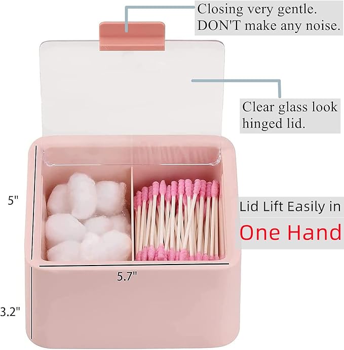 Tecbeauty 2pcs Qtips Holder Dispenser Cotton Swabs Storage Organizer Plastic Bathroom Canisters with Hinged Lids, Divide 2 Grids