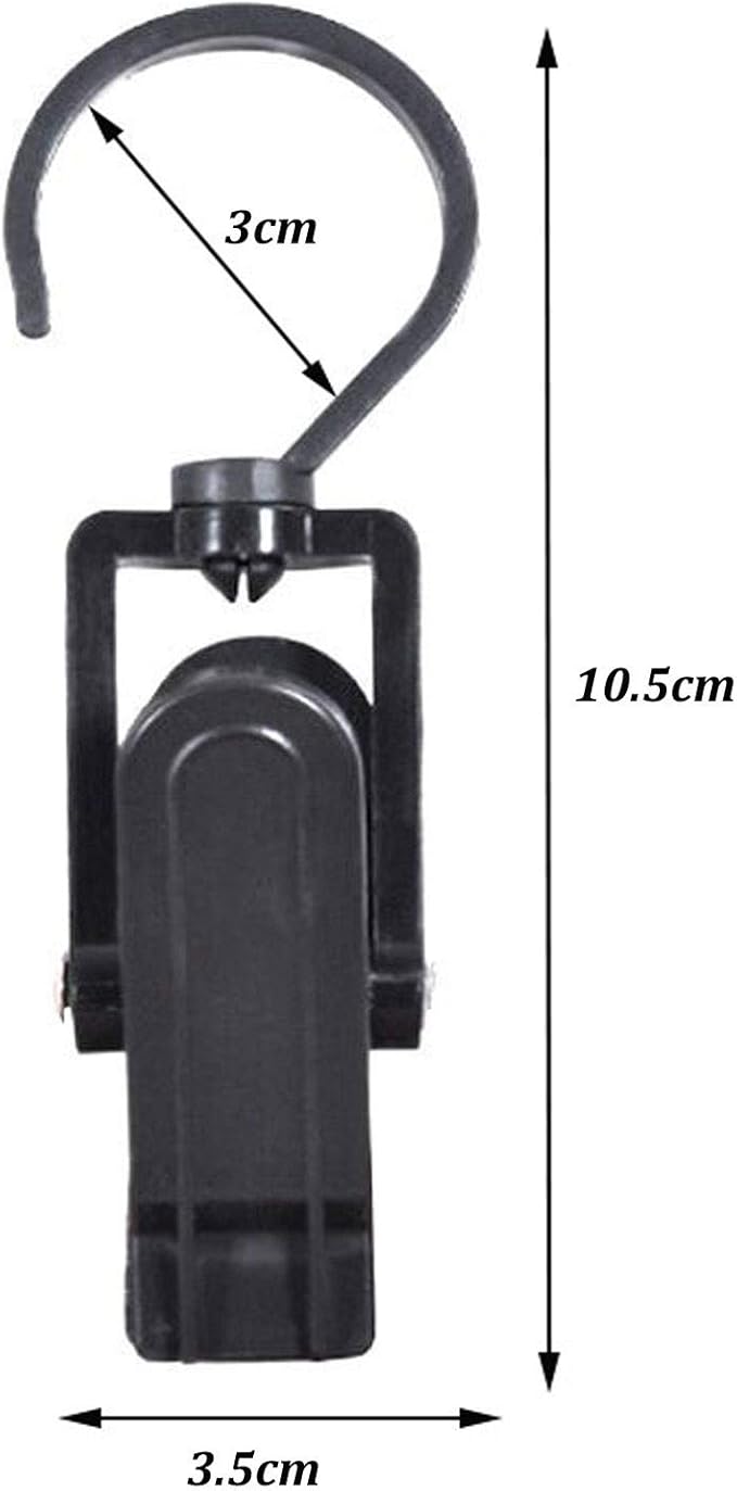 10 PCS Super Strong Plastic Swivel Hanging Hooks Home Swivel Laundry Clips Curtain Clips Clothes Pins Beach Towel Clips, 4.3inch, Black