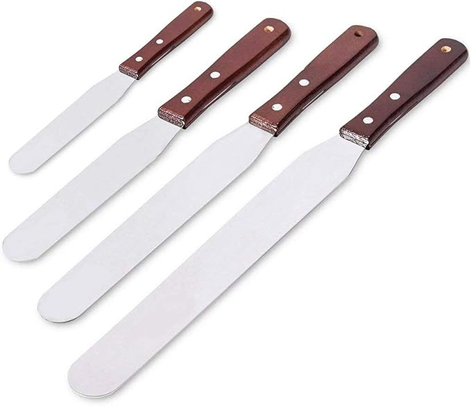 Acronde 4PCS Offset Cake Icing Spatula Set 4” 6” 8” 10” with Wooden Handle