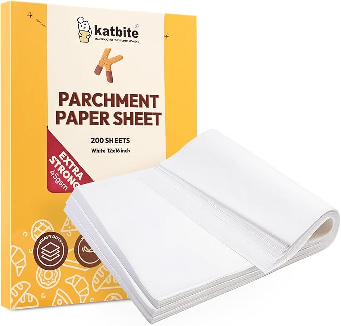 Katbite 200Pcs 9x13 inch Heavy Duty Parchment Paper Sheets, Precut Parchment Paper for Quarter Sheet Pans Liners, Baking Cookies, Bread, Meat, Pizza, Toaster Oven (9"x13")