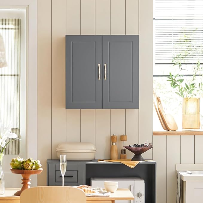 Haotian Wall Cabinet Laundry Room, Wall Storage Cabinet Kitchen Bathroom Garage, Medicine Cabinet with Shelf, Grey FRG231-DG