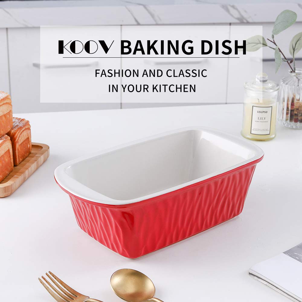 KOOV Ceramic Loaf Pan, Bread Baking Pan, 9 x 5 inch Baking Dish, Rectangular Bakeware for Cooking, Home Kitchen, Texture Series(Red)