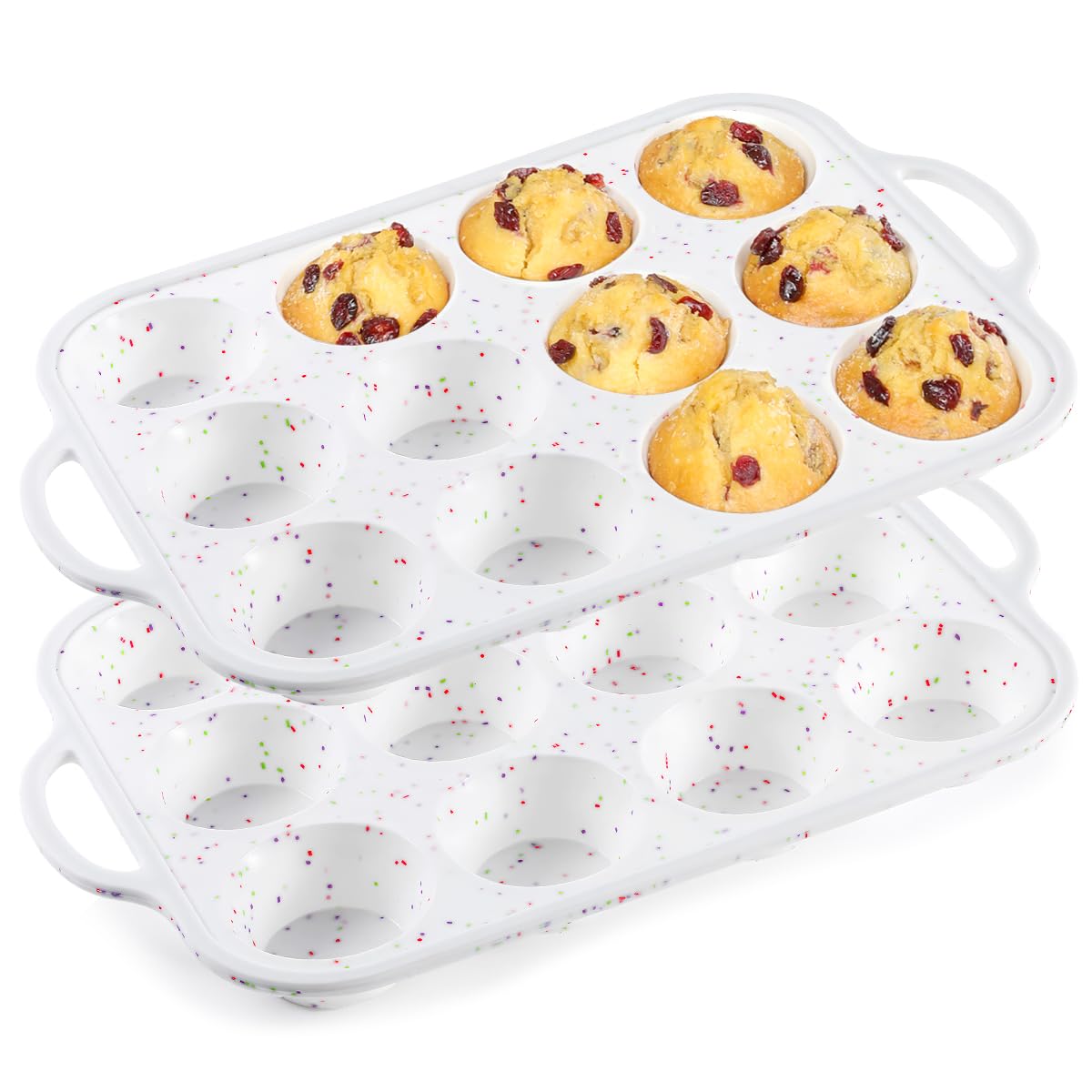 CAKETIME Silicone Muffin Pans for Baking, Metal Reinforced Frame Jumbo 6 Cups & Mini 24 Cups Cupcake Pan Nonstick Muffin Pan for Homemade Baking Easy to Handle