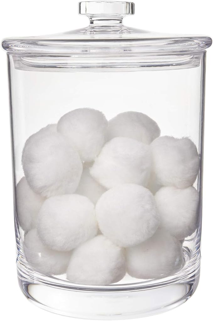 STORi Premium Quality Clear Plastic Makeup and Cotton Ball Holder | 60-oz Apothecary Jar with Lid | Perfect Storage Container to Organize Bathroom and Vanity