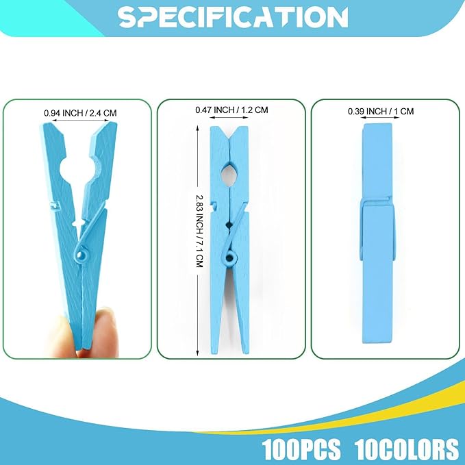100 Pack Clothes Pins Wooden, 2.9 Inch Colored Clothespins Wood, Close Pins for Crafts Decorations Classroom Hanging Pictures, Wood Clips for Clothes Outdoors, Blue