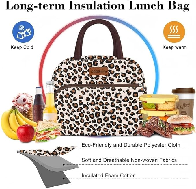 Coobiiya Lunch Box Lunch Bag for Women Adults Men, Reusable Cute Lunch bag - Leakproof, Insulated Lunch Box Tote with Large Capacity, Cooler Container for Work/Travel/Office