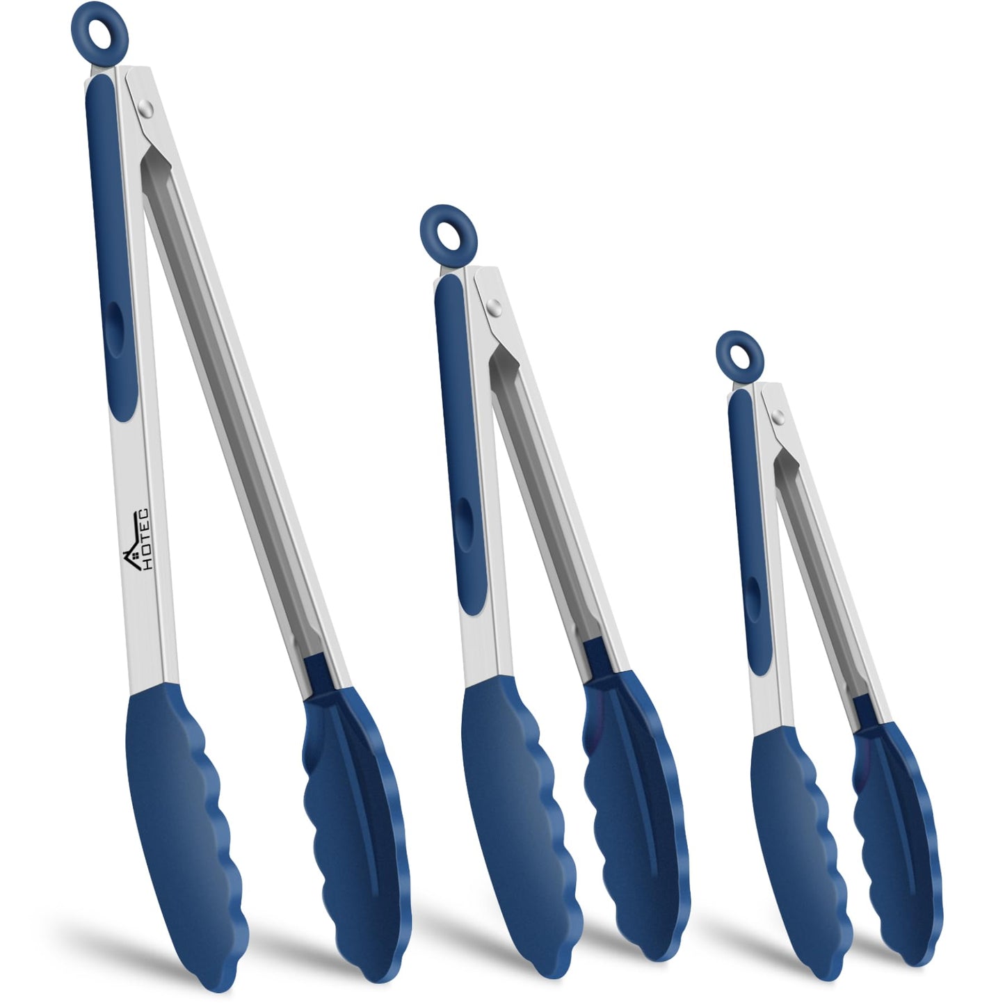 HOTEC Premium Stainless Steel Locking Kitchen Tongs with Silicon Tips, Set of 3-7", 9" and 12" (Purple)