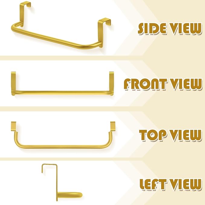 2 Pieces Metal Towel Bar Kitchen Cabinet Steel Towel Rack Bar for Hanging on Inside or Outside of Doors, Home Kitchen Bathroom(Gold)