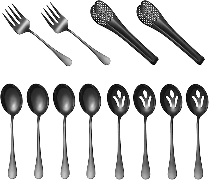 Gold Serving Utensils,8 Pcs Stainless Steel Serving Set with Serving Spoons,Serving Fork,Soup Ladle,Lasagna Server,Pie Server,Polished Serving Utensil Set for Buffet Parties Home,Dishwasher Safe