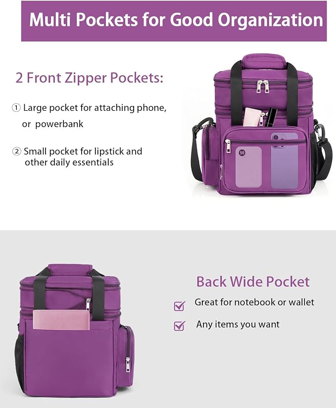 Expandable Insulated Lunch Box, Large Lightweight Lunch Cooler Bag Leakproof Lunch Pail for Women Adults Work Office Outdoor Picnic Trips,16L,Purple