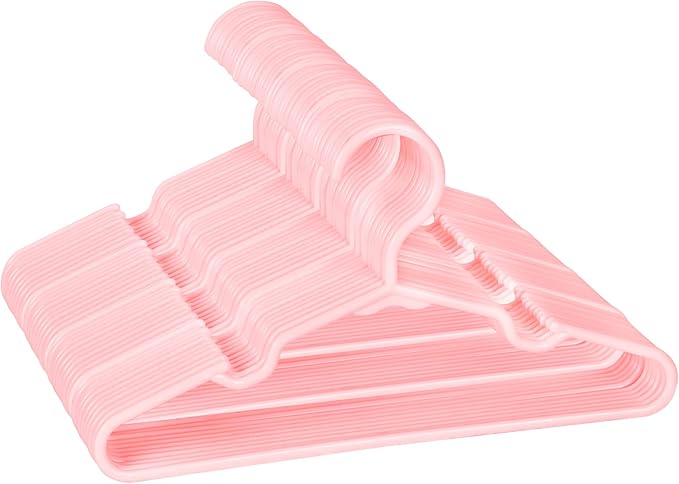 60 Pack Pink Kids Hangers 11.6 Inch - Baby Clothes Hangers for Toddler & Child, Durable Plastic Children's Hangers for Closet, Pants, Coats, Skirts (Non-Slip, Space-Saving)
