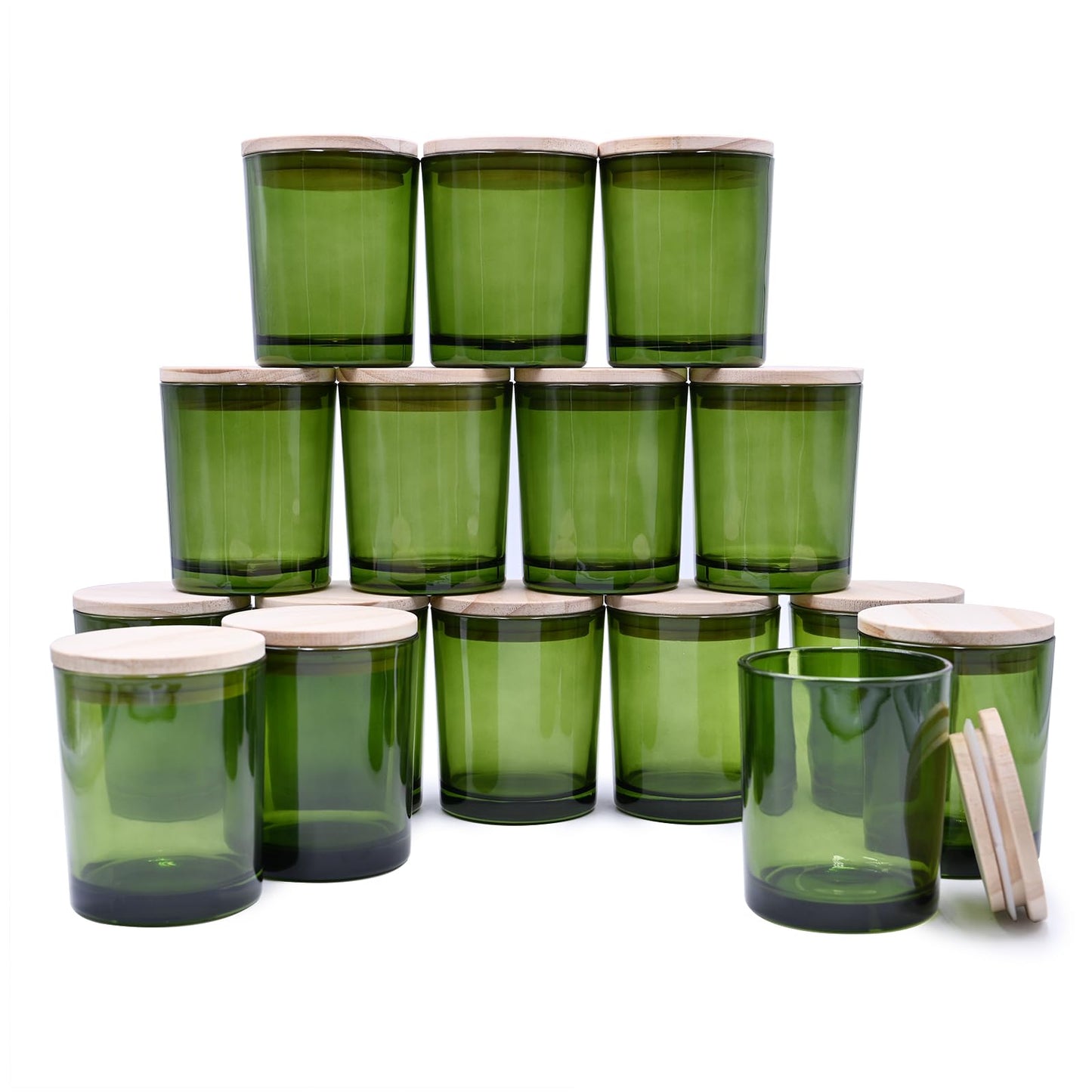 SHOWIN Thick Candle Jars for Making Candles 16 Pcs, 7 OZ Empty Jars with Wood Lids for Candle Making, Sample Container, Frosted White