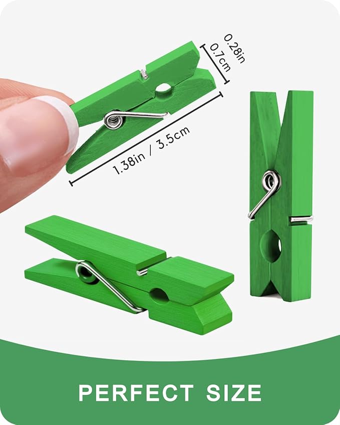 Mini Clothes Pins Wooden Colored Green Small Clothespins for Photo 1.4 Inch 50 PCS, Tiny Clips Close Pin for Baby Shower Classroom Crafts Project Decorations Hanging Pegs