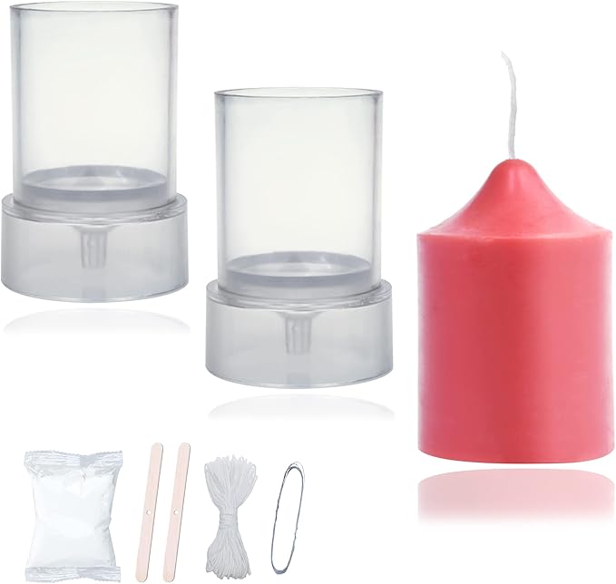 MILIVIXAY 2PCS Pillar Candle Mold -Height: 5.0inch,Diameter:2.0inch-30ft Long Wicks, 2pcs Wick Holders, a Mold Sealer and a Lead Wire Included as a Gift