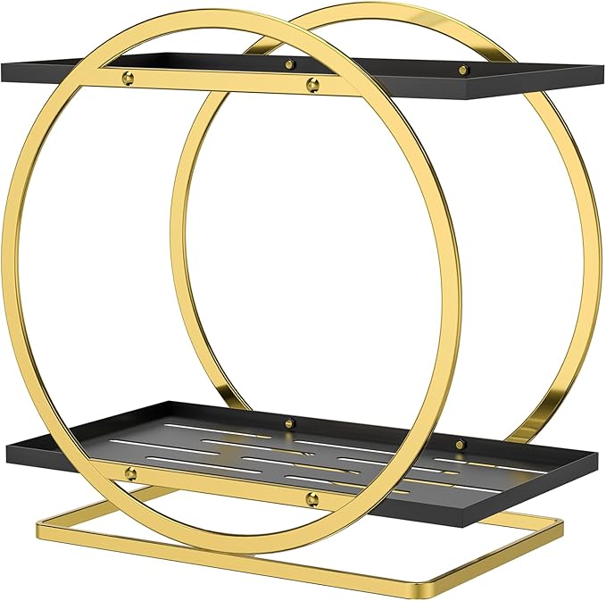 2 Tier Perfume Organizer for Dresser, Black Gold Perfume Makeup Perfume Stand Organizer for Vanity, Cosmetics Ideal Gift for Perfume Lovers - Gold