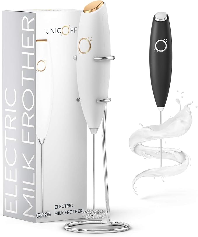 Unicoff Milk Frother Handheld with Stand, Coffee Mixer, Matte Black Onyx