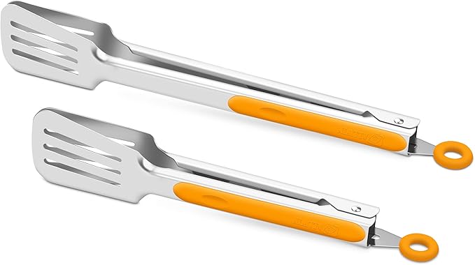 Kitchen & Grill Tongs Set of 2, 304 Stainless Steel, 9 & 12 Inch, Green