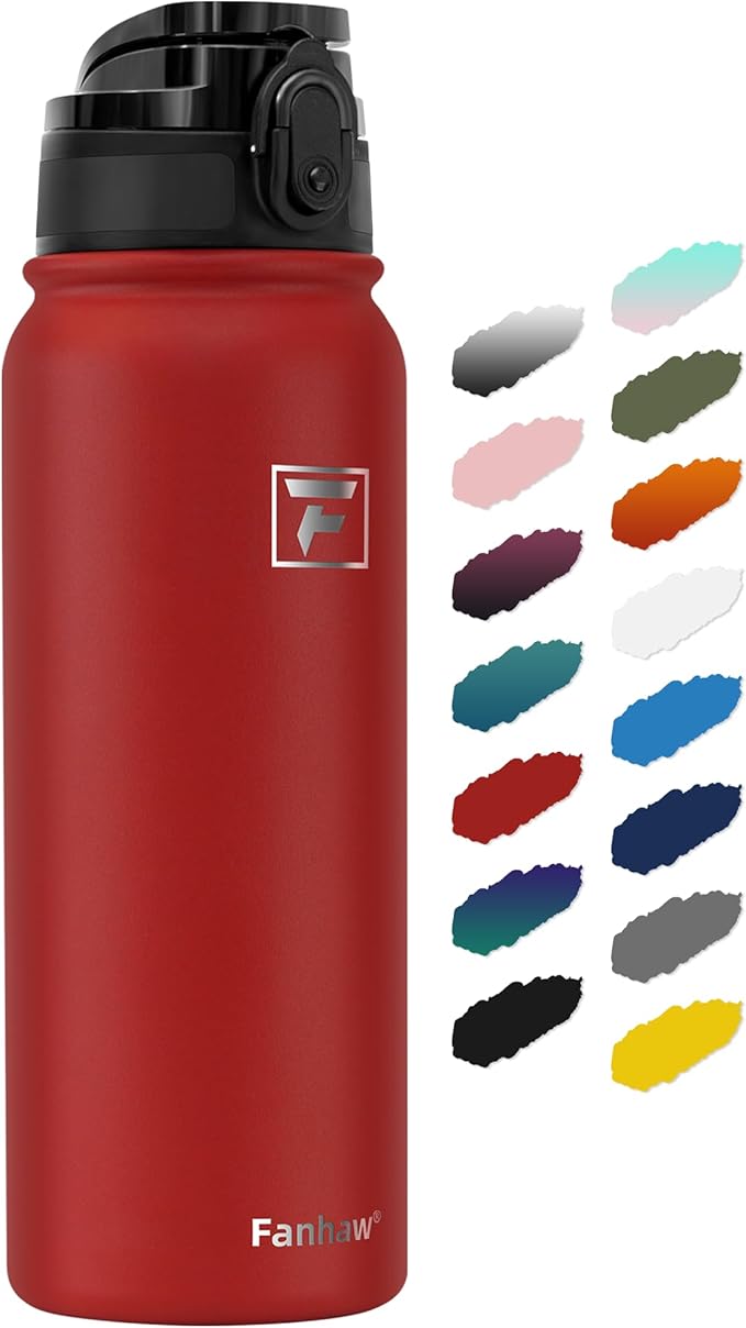 Fanhaw 20 oz Insulated Stainless Steel Water Bottle with Anti-Dust Chug Lid, Leakproof Vacuum Metal Bottle for Kids, Women & Men (Red)