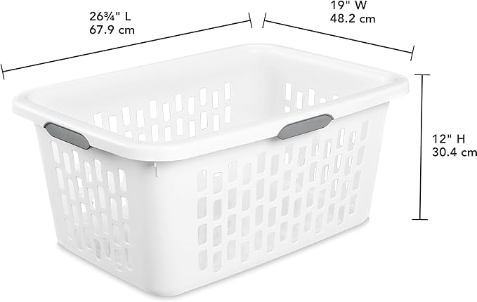 Sterilite Laundry Basket, Plastic Clothes Hamper, Large Rectangle Bin with Comfort Grip Handles and Reinforced Rim, 2 Bushel Capacity, White, 24 Pack