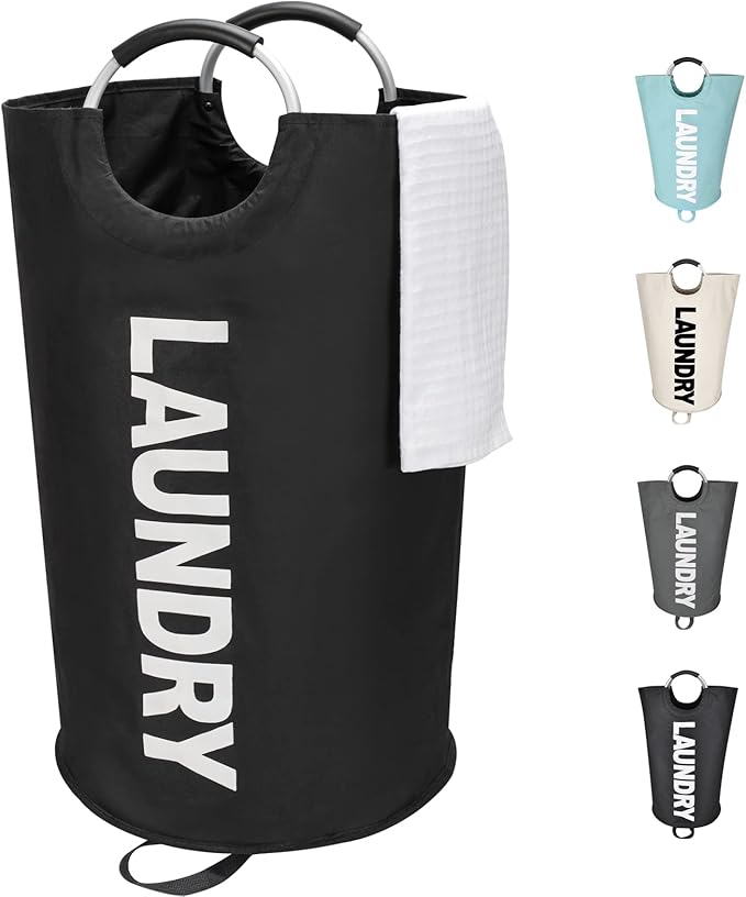 125L X-Large Laundry Basket, Freestanding Tall Clothes Hamper, Collapsible Laundry Bag, Black