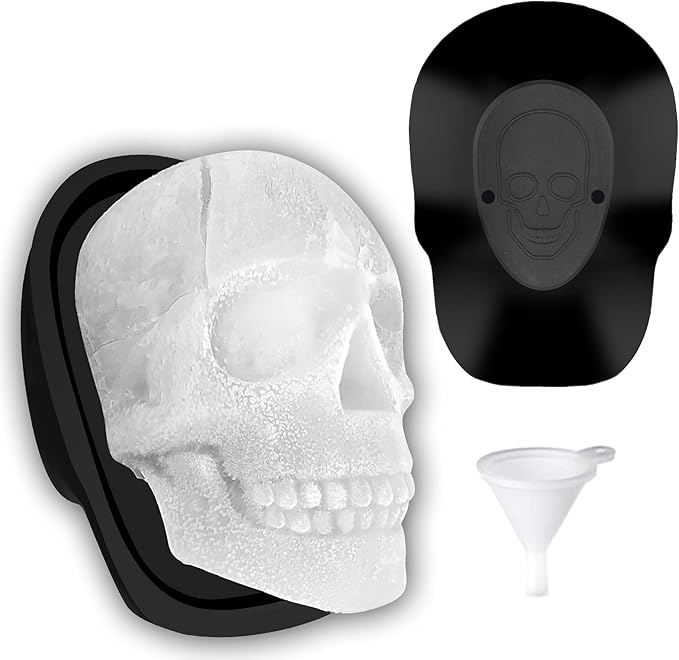 Extra Large 3D Skull Ice Cube Mold Silicone Ice Molds for Whiskey Ice Cube Trays with Funnel for Big Mouth Cup Skull Ice Maker with Resin Chocolate sugar Whiskey Ice Mold for Parties (4 PCS)