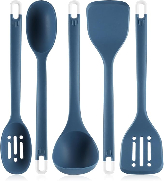 Silicone Kitchen Cooking Utensils Set: MOACC Heat Resistant 13inch Long Kitchen Gadgets, BPA Free Non Stick Rubber Cook Accessories For Food Prep, Frying, Serving, Basting (Light Grey)