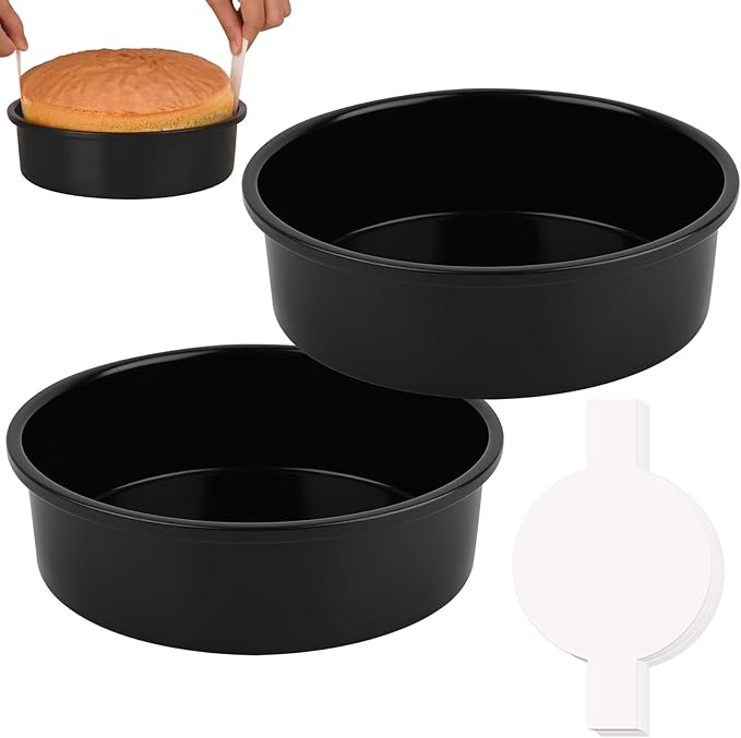 HUAKENER 3 Pack Round Cake Pans, Carbon Steel Pan with Parchment Paper