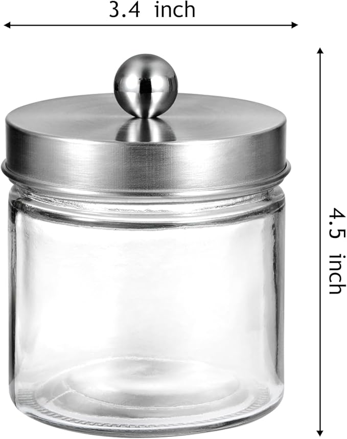 SheeChung Bathroom Organizers and Storage - 1Pack Qtip Holders Bathroom Canister Apothecary Jars for Cotton Swabs, Rounds, Balls, Qtips,Makeup Sponges, Flossers,Bath Salts - Brushed Nickel
