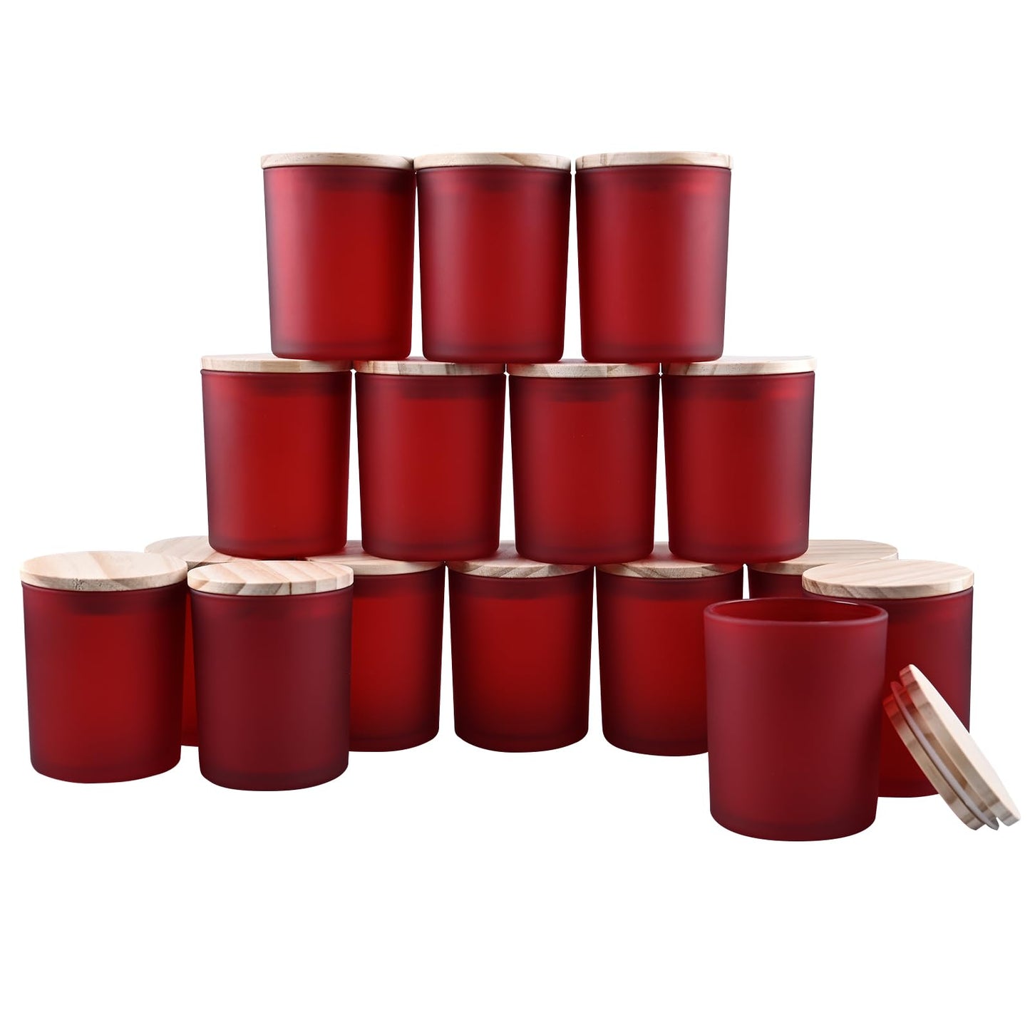 SHOWIN Thick Candle Jars for Making Candles 16 Pcs, 7 OZ Empty Jars with Wood Lids for Candle Making, Sample Container, Frosted White