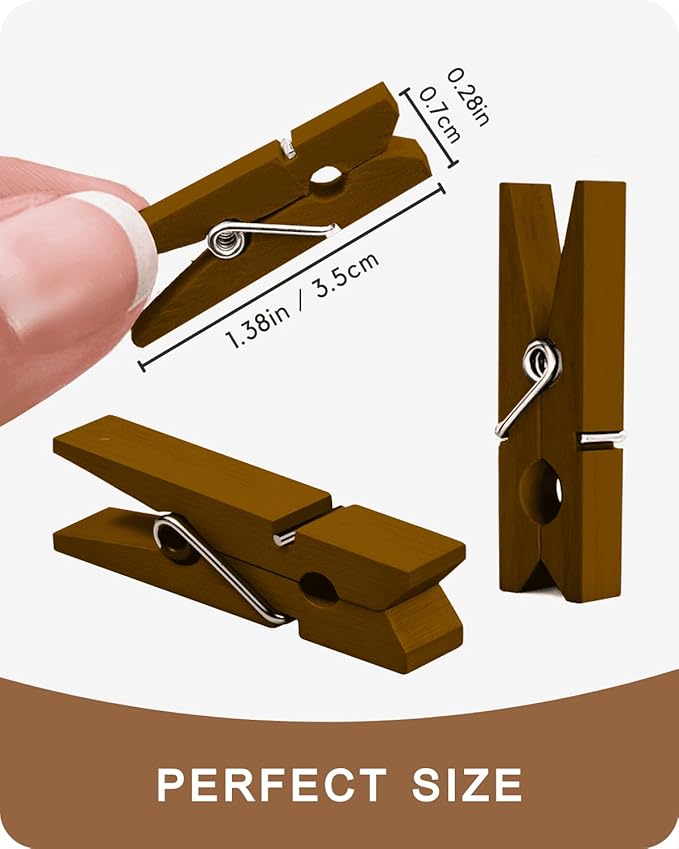 Mini Clothes Pins Wooden Colored Small Clothespins for Photo 1.4 Inch 50 PCS Brown, Tiny Clips Close Pin for Baby Shower Classroom Crafts Project Decorations Hanging Pegs