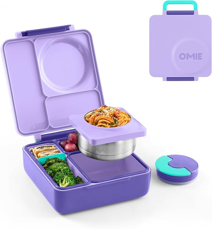 OmieBox Bento Box for Kids - Insulated Bento Lunch Box with Leak Proof Vacuum Insulated Food Jar - 3 Compartments, Two Temperature Zones (Sunshine)