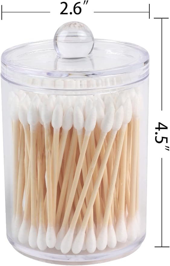 4 Pack Acrylic Qtip Holder Dispenser,Canisters Apothecary Jar Set, Vanity Makeup Storage Organizer Set,10 oz